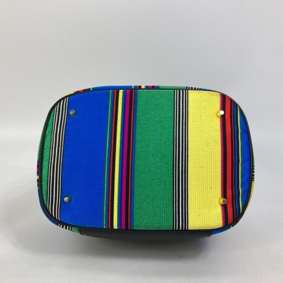 VERSACE vintage stripe Hand Bag pouch with mirror Vanity bag Multicolore - Picture 3 of 16